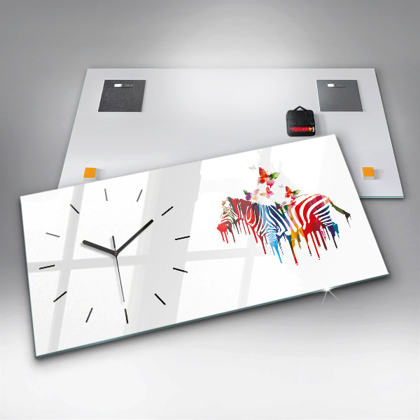 Horizontální skleněné hodiny na stěnu Barevná zebra