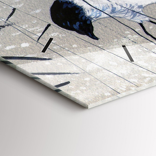 Horizontální skleněné hodiny na stěnu Jeřábi v rákosí