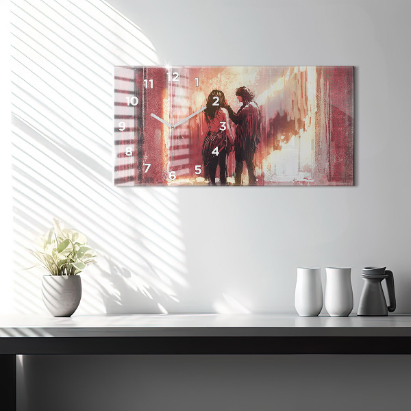Horizontální skleněné hodiny na stěnu Mladý zamilovaný pár
