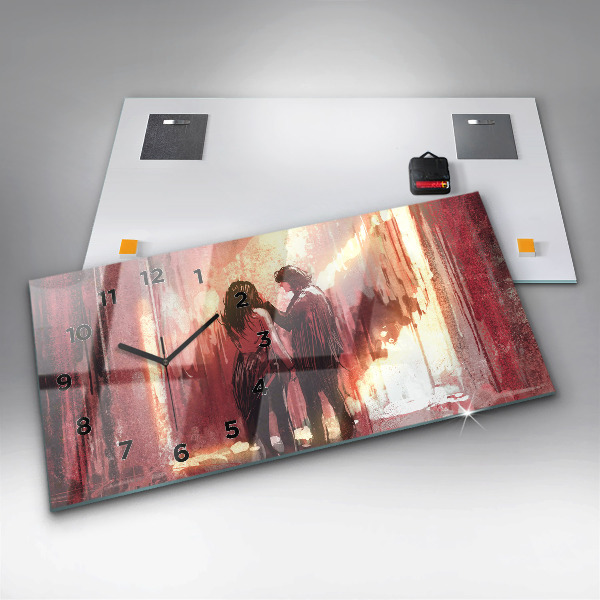 Horizontální skleněné hodiny na stěnu Mladý zamilovaný pár