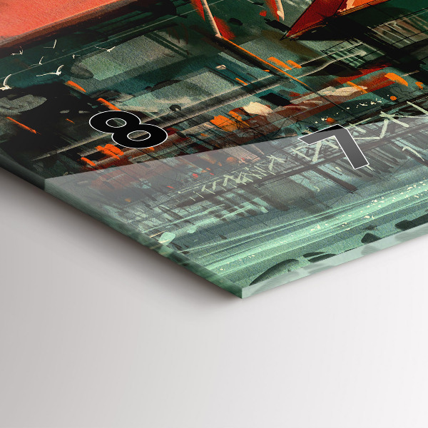 Horizontální skleněné hodiny na stěnu Rybářská vesnice