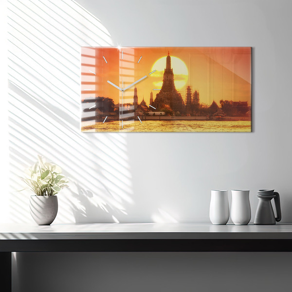 Horizontální skleněné hodiny na stěnu Wat arun Bangkok Thajsko