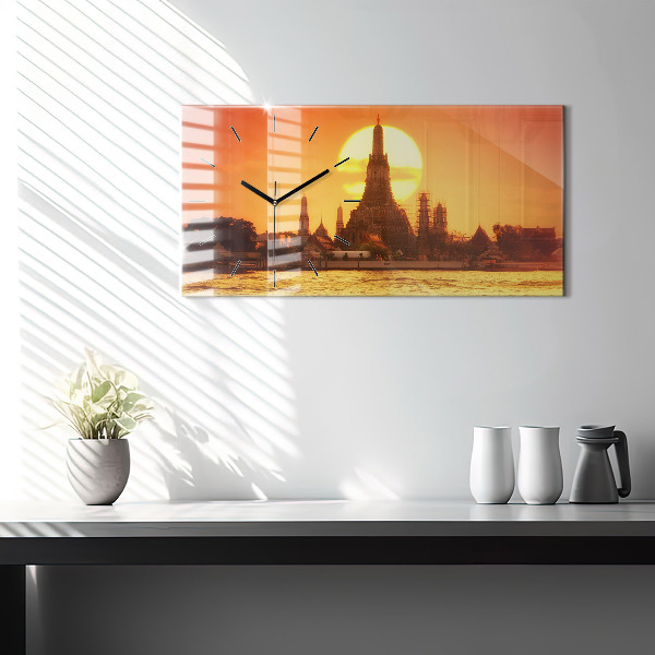 Horizontální skleněné hodiny na stěnu Wat arun Bangkok Thajsko