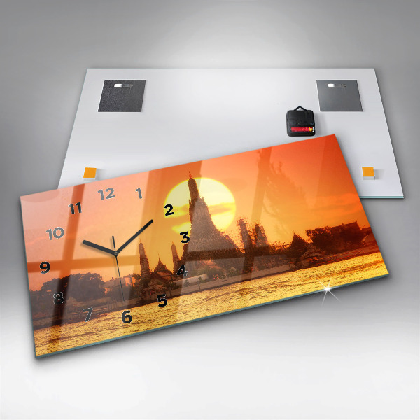 Horizontální skleněné hodiny na stěnu Wat arun Bangkok Thajsko