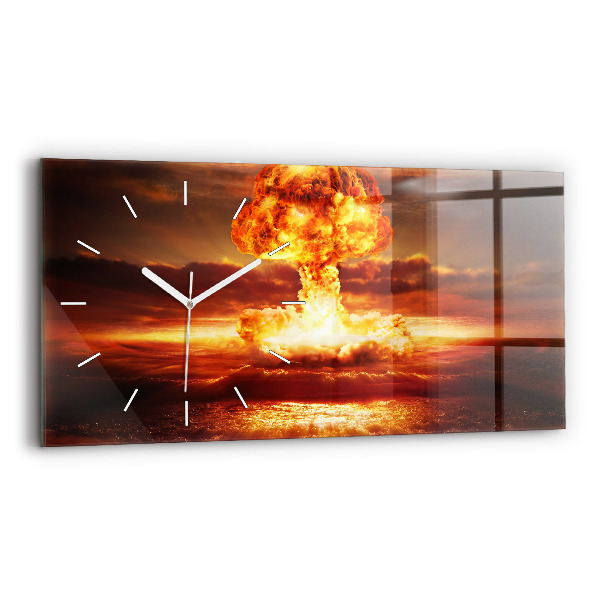 Horizontální skleněné hodiny na stěnu Výbuch atomové bomby