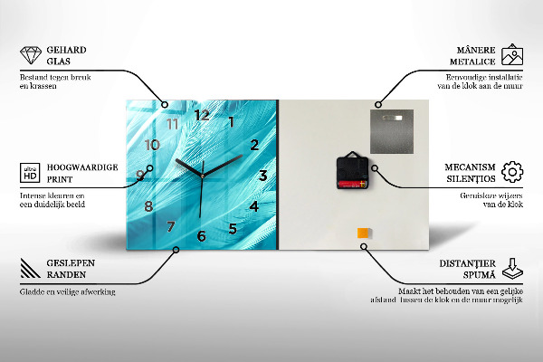 Horizontální skleněné hodiny na stěnu Abstraktní mořské vlny
