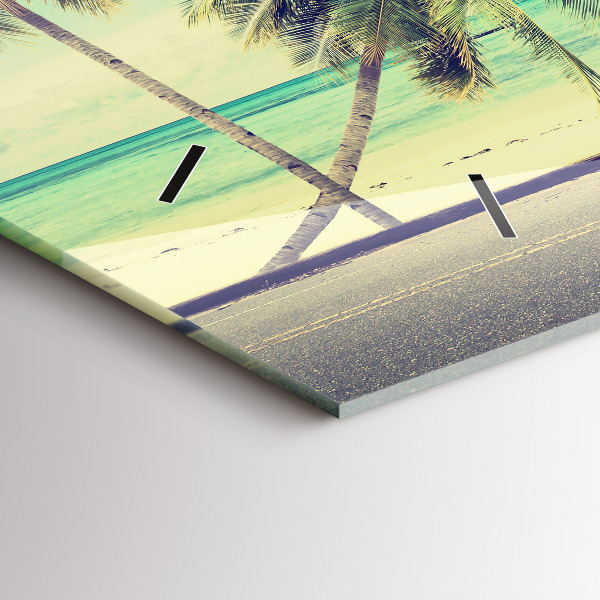 Horizontální skleněné hodiny na stěnu Auto se surfovacím prknem