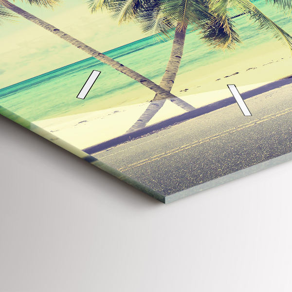 Horizontální skleněné hodiny na stěnu Auto se surfovacím prknem