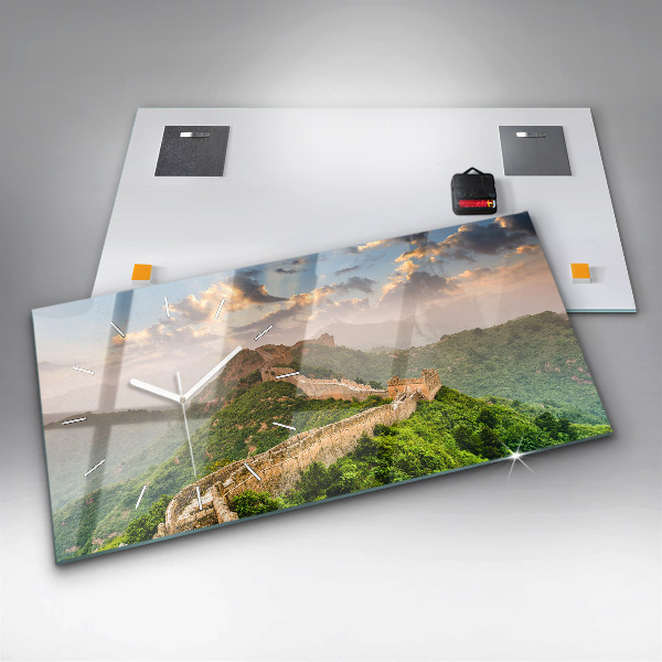 Horizontální skleněné hodiny na stěnu Velká čínská zeď