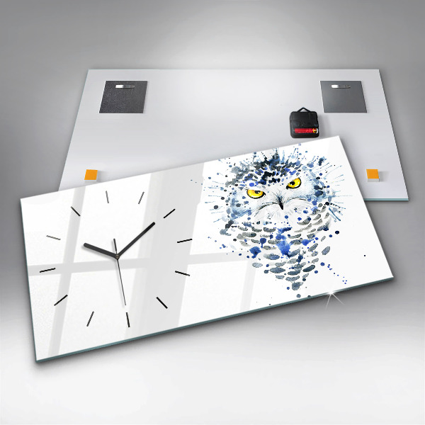 Horizontální skleněné hodiny na stěnu Pohled sovy