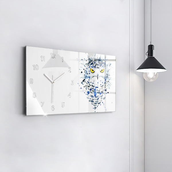 Horizontální skleněné hodiny na stěnu Pohled sovy