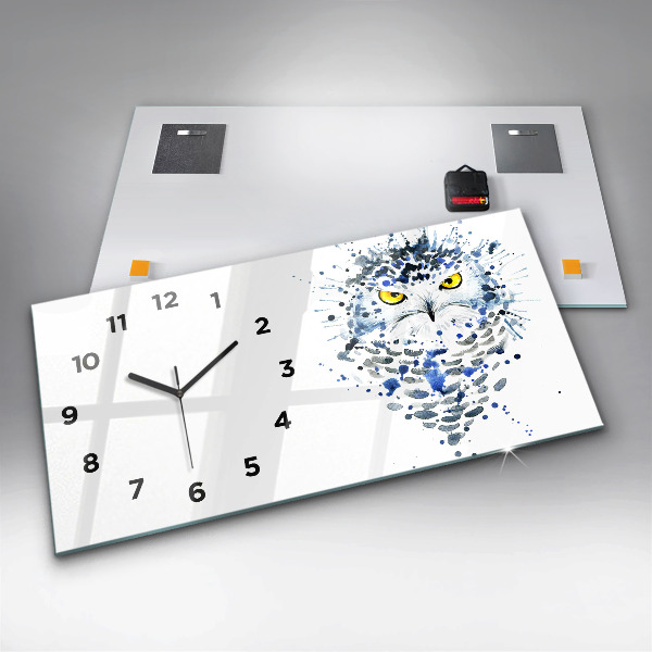 Horizontální skleněné hodiny na stěnu Pohled sovy