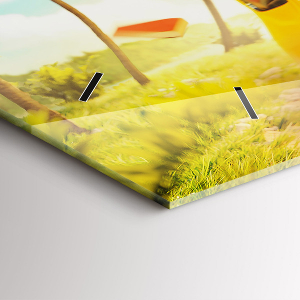 Horizontální skleněné hodiny na stěnu Auto se surfovacím prknem