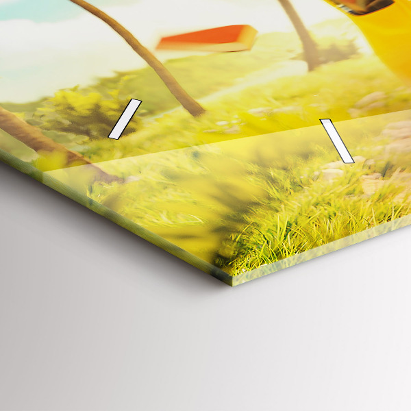 Horizontální skleněné hodiny na stěnu Auto se surfovacím prknem