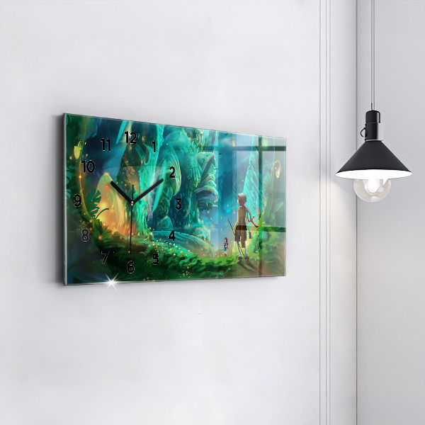 Horizontální skleněné hodiny na stěnu Děti v pohádkovém lese