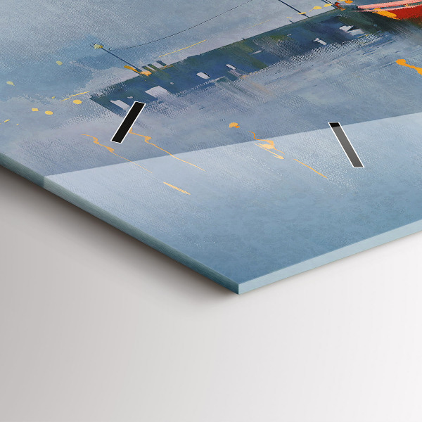 Horizontální skleněné hodiny na stěnu Rybářská loď v přístavu