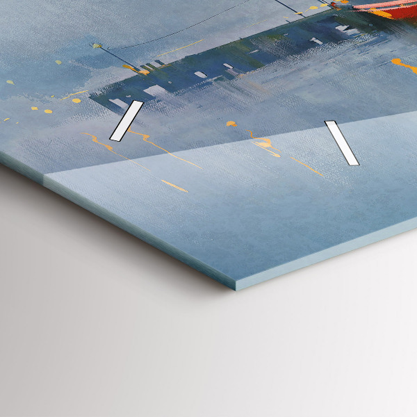 Horizontální skleněné hodiny na stěnu Rybářská loď v přístavu