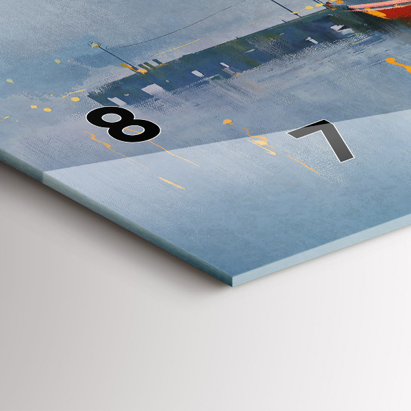 Horizontální skleněné hodiny na stěnu Rybářská loď v přístavu