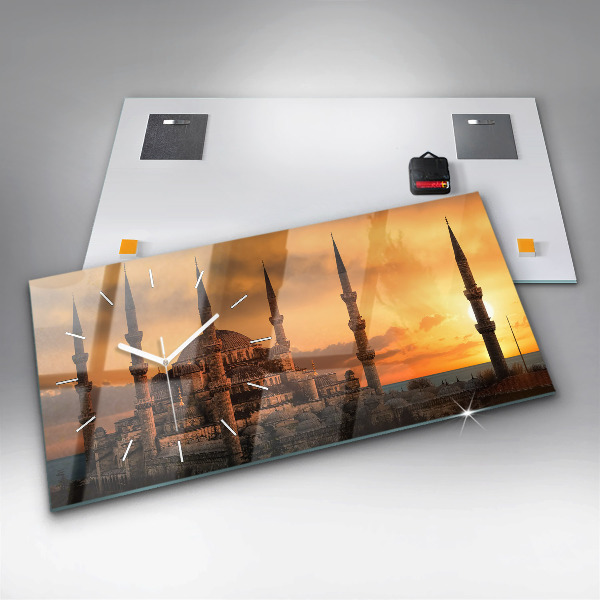 Horizontální skleněné hodiny na stěnu Istanbulská mešita