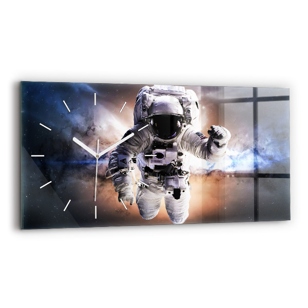 Horizontální skleněné hodiny na stěnu Astronaut ve vesmíru