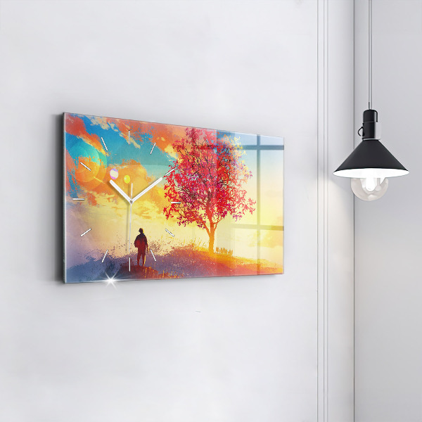 Horizontální skleněné hodiny na stěnu Podzimní krajina