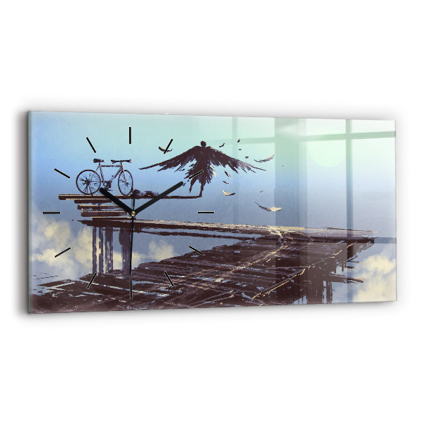 Horizontální skleněné hodiny na stěnu Andělské kolo