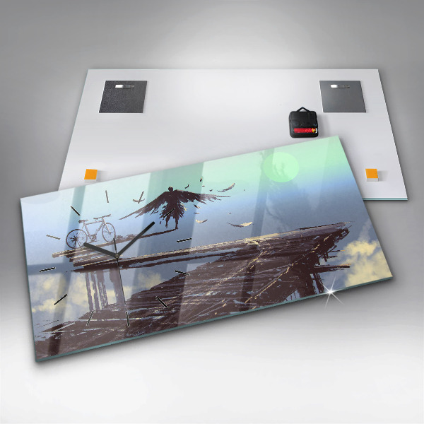 Horizontální skleněné hodiny na stěnu Andělské kolo