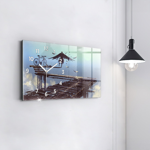 Horizontální skleněné hodiny na stěnu Andělské kolo