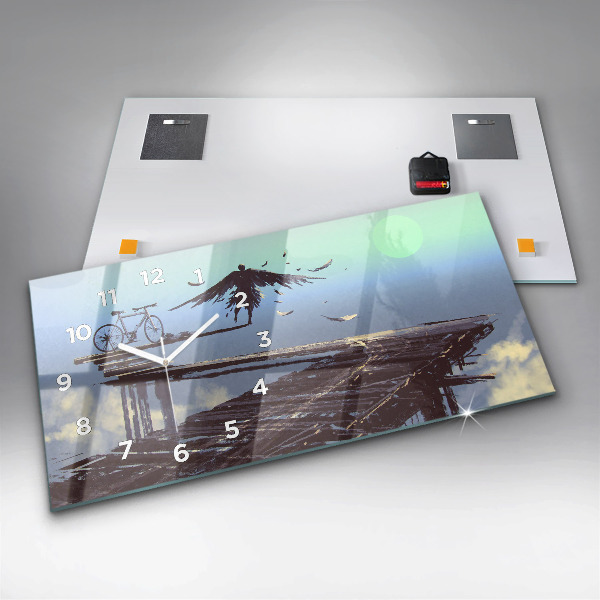 Horizontální skleněné hodiny na stěnu Andělské kolo