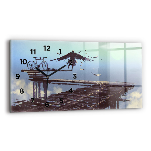 Horizontální skleněné hodiny na stěnu Andělské kolo