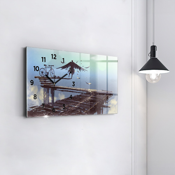 Horizontální skleněné hodiny na stěnu Andělské kolo