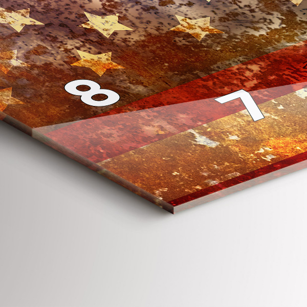 Horizontální skleněné hodiny na stěnu Vlajka USA ve vintage stylu