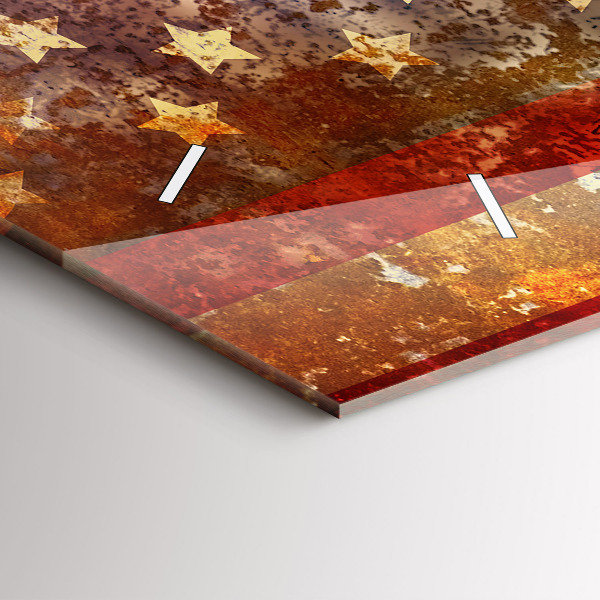 Horizontální skleněné hodiny na stěnu Vlajka USA ve vintage stylu