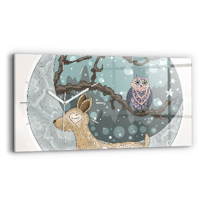 Horizontální skleněné hodiny na stěnu Noční zvířata Měsíc
