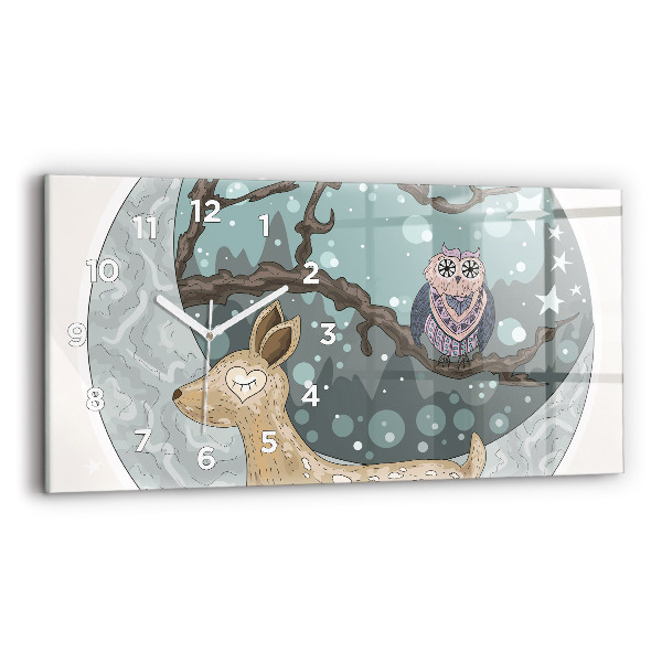Horizontální skleněné hodiny na stěnu Noční zvířata Měsíc