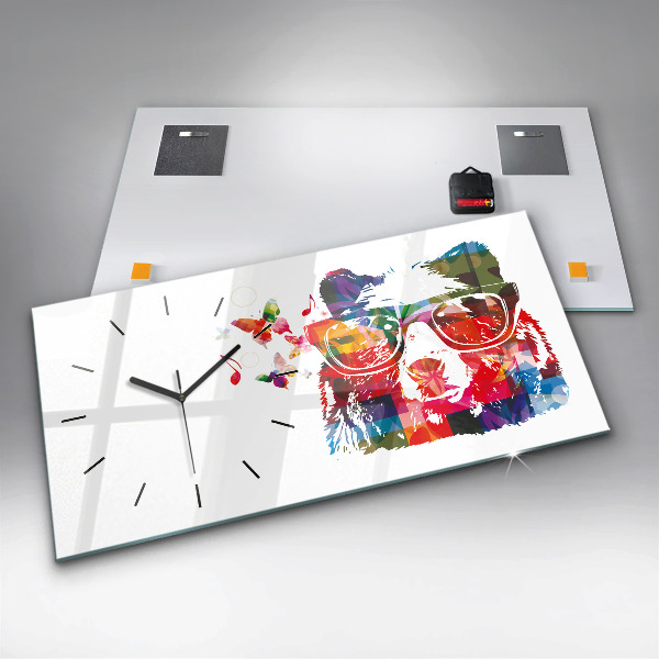 Horizontální skleněné hodiny na stěnu Hlava medvěda