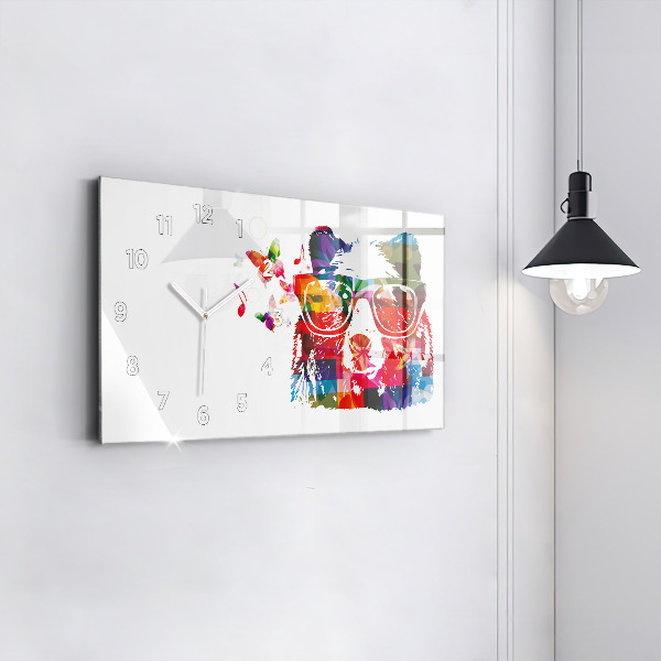 Horizontální skleněné hodiny na stěnu Hlava medvěda