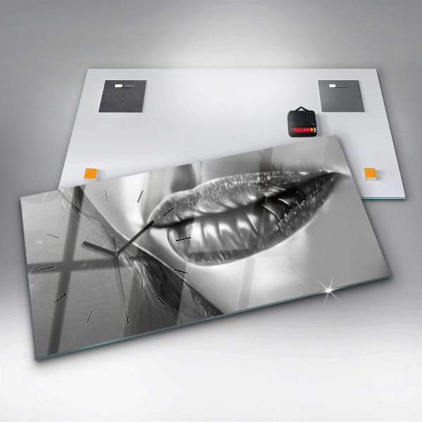 Horizontální hodiny na skle Ústa ženy