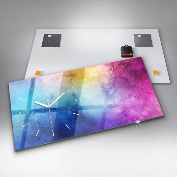 Horizontální skleněné hodiny na stěnu Barevné skvrny