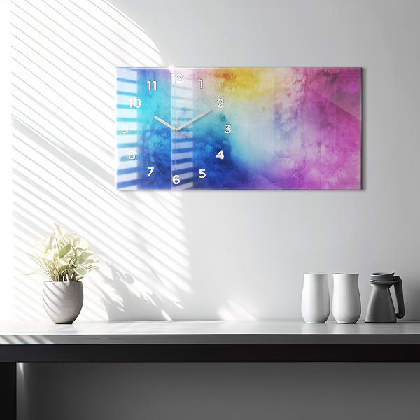 Horizontální skleněné hodiny na stěnu Barevné skvrny