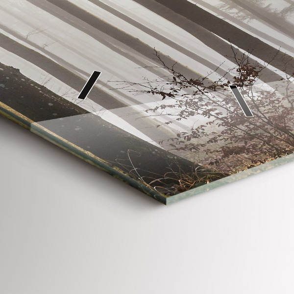 Horizontální skleněné hodiny na stěnu Les v mlze