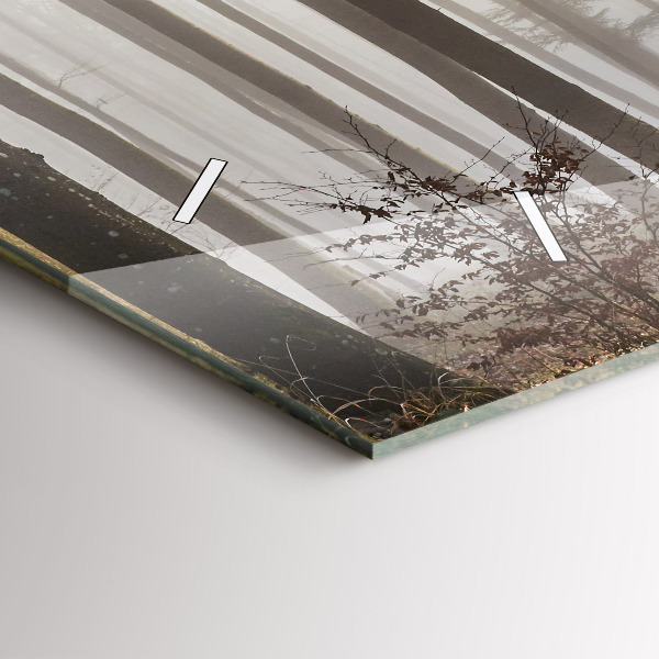 Horizontální skleněné hodiny na stěnu Les v mlze