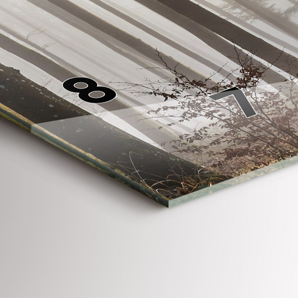 Horizontální skleněné hodiny na stěnu Les v mlze