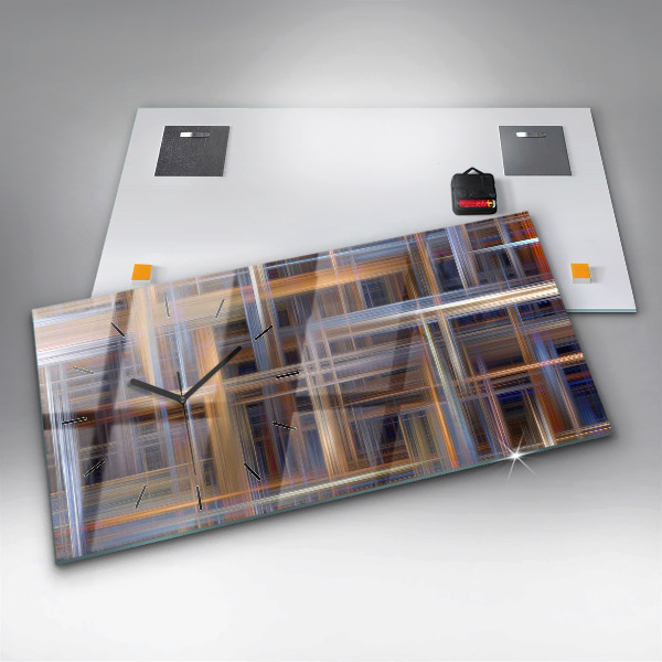 Horizontální skleněné hodiny na stěnu Geometrická abstrakce