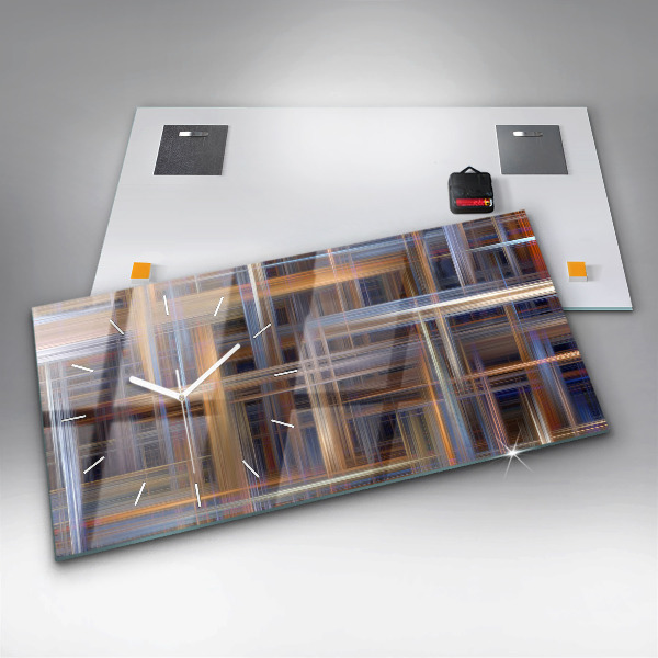 Horizontální skleněné hodiny na stěnu Geometrická abstrakce