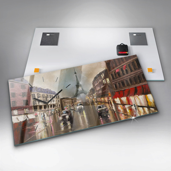 Horizontální skleněné hodiny na stěnu Město Paříž