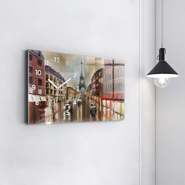 Horizontální skleněné hodiny na stěnu Město Paříž