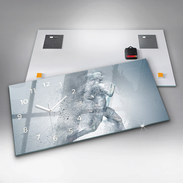 Horizontální skleněné hodiny na stěnu Běžící muž