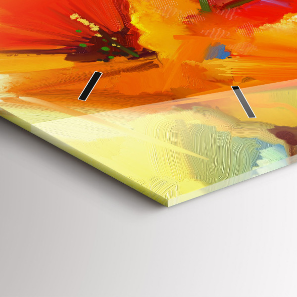 Horizontální skleněné hodiny na stěnu Barevné máky