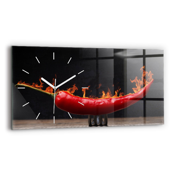 Horizontální skleněné hodiny na stěnu Pepřová paprika